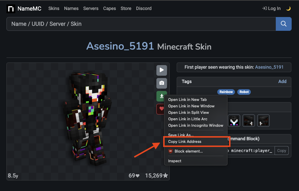 Right click on the download button
